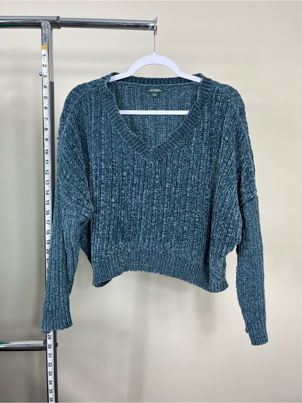 wild fable Teal Ribbed Chenille V-Neck Sweater